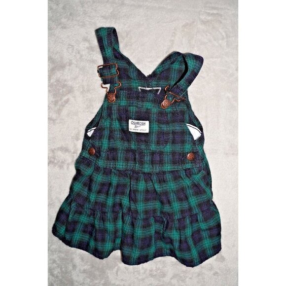Oshkosh B'Gosh Green Plaid Skirt Overall Dress Girls Size 18M Toddler Kids - Picture 1 of 9